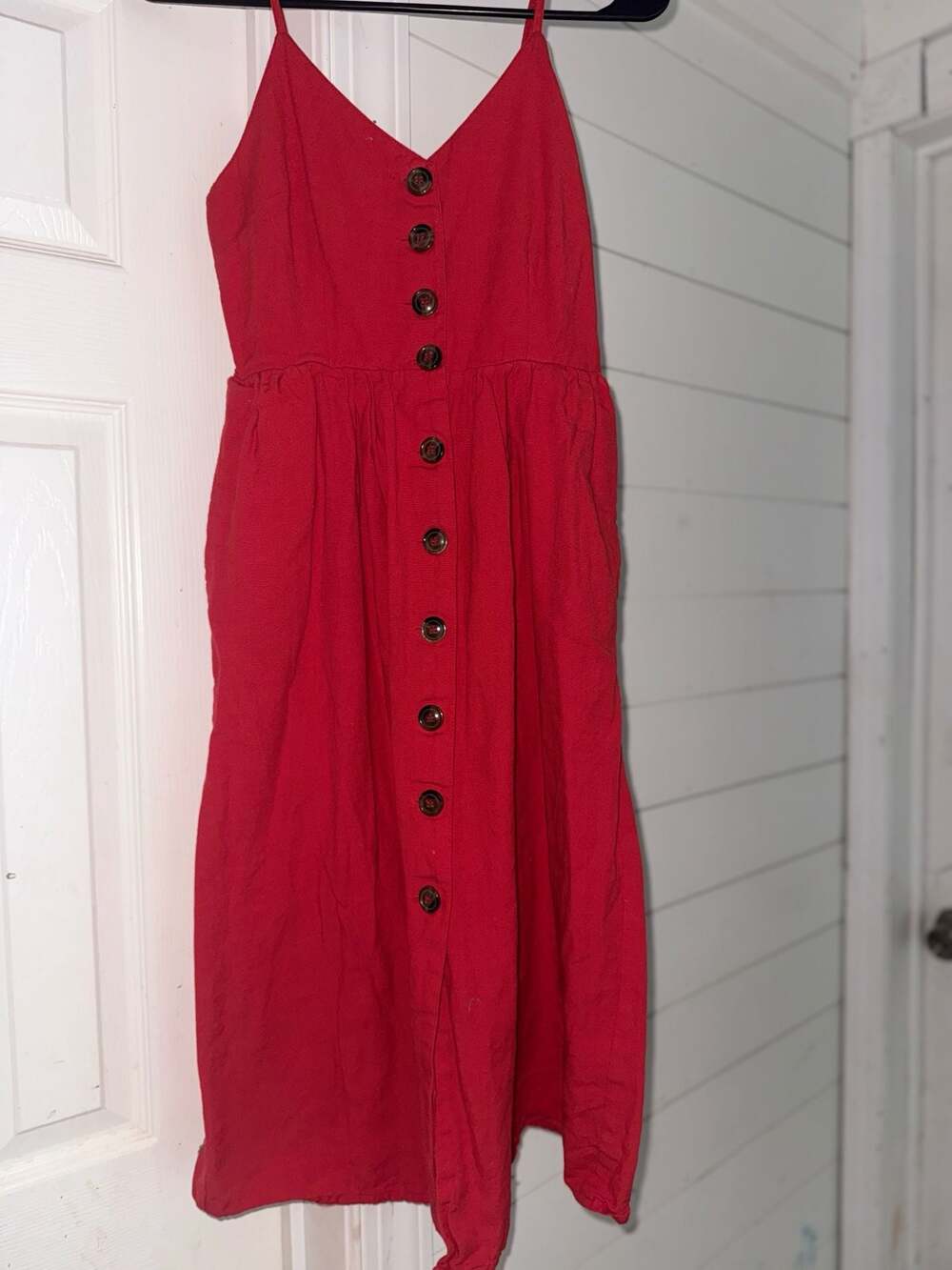 Japna Red Button Down Sleeveless Midi Summer Dress Size S